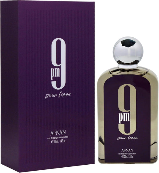 Afnan 9 PM Pour Femme EDP Spray for Women 100 ml - 3.4 oz - Notes Apple, Lavender, Bergamot, Orange Blossom Vanilla, Amber I Long Lasting Fragrance