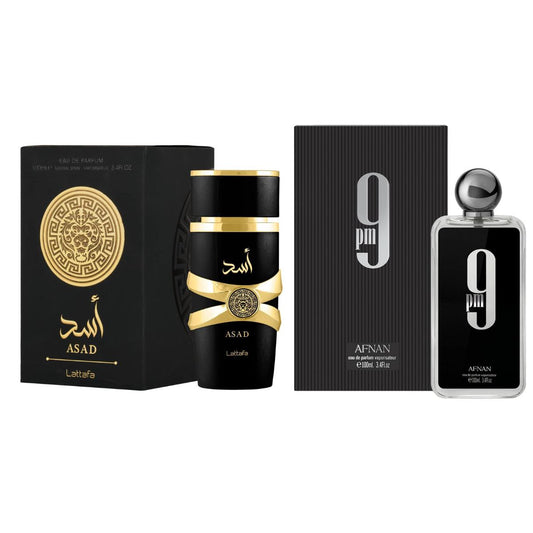 Luxury Fragrance Duo: Afnan 9PM Eau de Parfum 100ml & Lattafa Asad Eau de Parfum Bundle Set for Men