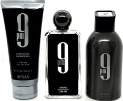 Afnan 9 Pm 3 Piece Gift Set Men 3.4 oz/100 Eau de Parfum Spray, 5.0 oz/150 ml Shower Gel, 5.0 oz/150 ml Notes Lavender, Apple, Amber and Vanilla
