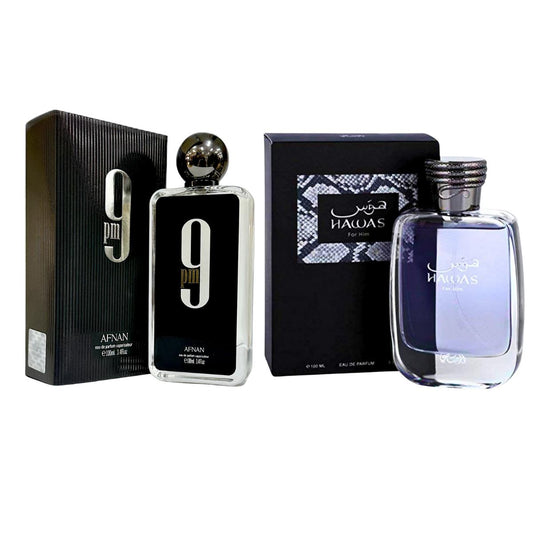 Value Bundle Rasasi Hawas 100ml & Afnan 9PM 100ml For Men - Fragrance Gift Combo - Long Lasting Fragrance Duo