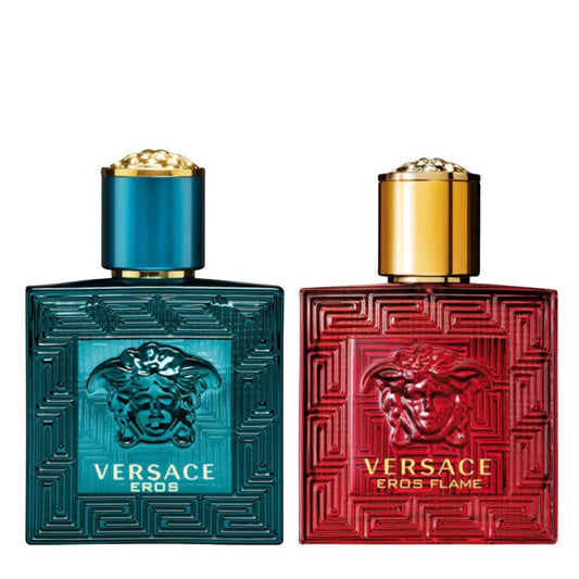 Versace Eros & Eros Flame Edt Combo for Men 3.4 oz Each - Sophisticated Fragrance Set with Mint, Green Apple, and Spicy Top Notes