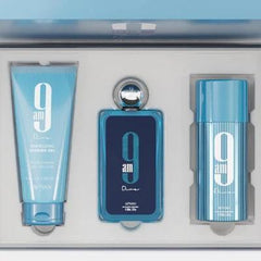 Afnan 9 AM Dive 3Pcs Gift Set includes Eau de Parfum, Shower Gel, and Deodorant Spray with notes of lemon, mint, apple, and jasmine |Long-lasting|