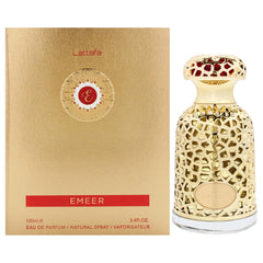 Lattafa Emeer Eau de Parfum Spray for Unisex, 3.4 Ounce / 100 Ml | Long Lasting Fragrance | Notes Bergamot, Lemon, Sandalwood, Patchouli, Cedarwood