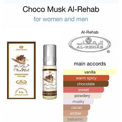 Al-Rehab Pack of 6 Choco Musk Roll-on Perfume Oil for Men and Women - 6ml (0.2oz) Unisex Fragrance Bundle