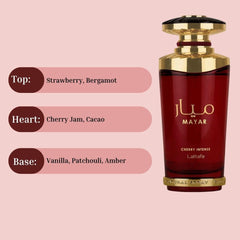 Lattafa Mayar Cherry Intense for Men and Women Unisex Eau de Parfum Spray, 3.4 Ounce / 100 ml Fragrance Perfume Scent