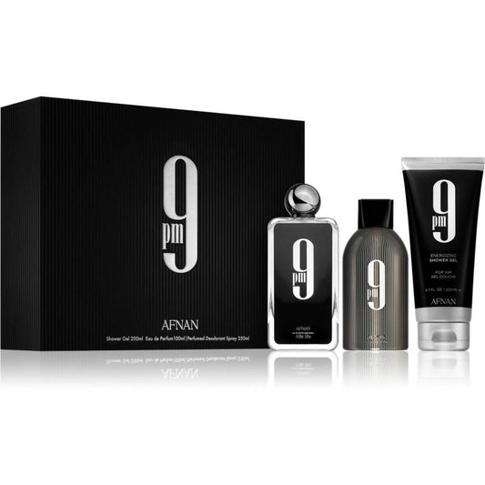 Afnan 9 Pm 3 Piece Gift Set Men  3.4 oz/100 Eau de Parfum Spray, 5.0 oz/150 ml Shower Gel, 5.0 oz/150 ml  Notes Lavender, Apple, Amber and Vanilla