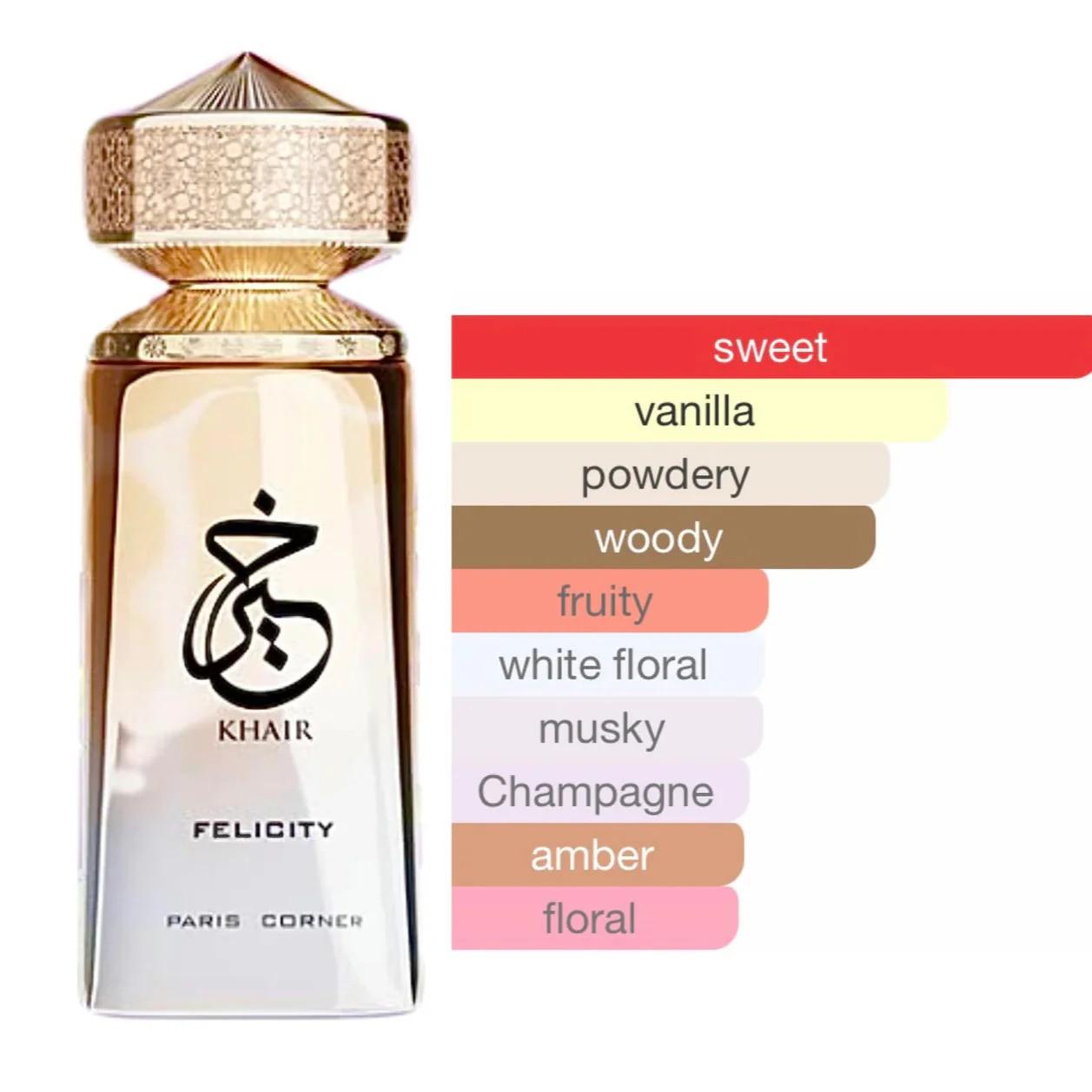 Paris Corner Khair Felicity Perfume - 3.4 fl oz Sparkling Joyful Unisex Fragrance with Champagne Cassis Rose Vanilla Musk Notes