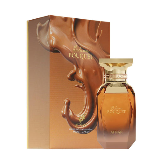 Afnan Delicious Bouquet Eau De Parfum for Women 2.7 Fl. Oz 80 ml Warm Sweet Caramel Vanilla Fragrance with Soft Floral Accents