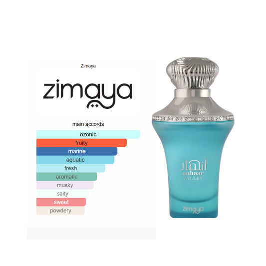 Zimaya Anhaar Valley Unisex Eau De Parfum 100ml 3.4 oz Radiant Floral Fruity Blend with Apple Melon Peach Rose Musk Ambergris
