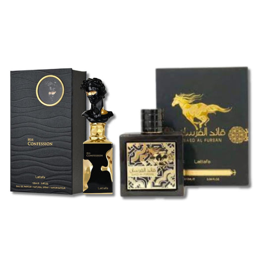 Lattafa His Confession & Qaed Al Fursan Perfume Bundle - 100ml Luxury Fragrances for Men