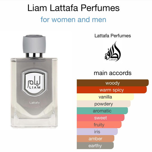 Lattafa Liam Grey Eau de Parfum Spray for Unisex, 3.4 Ounce / 100 ml| Best gift | Long Lasting Cologne | with notes of woody, powdery, aromatic