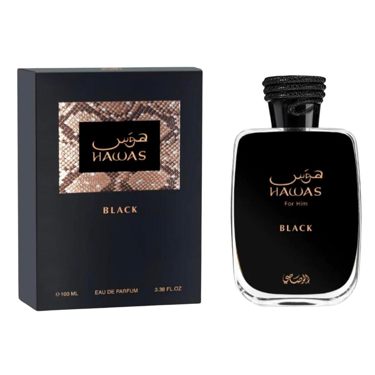 Rasasi Hawas Black for Men - Eau de Parfum, 3.33 oz - Rich Woody and Citrus Scent - Long Lasting Fragrance