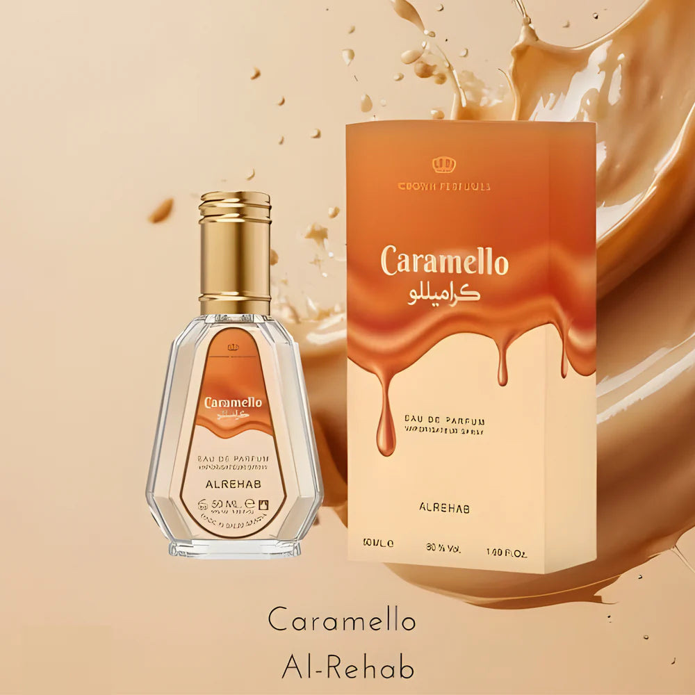 Al-Rehab Caramello Unisex Eau de Parfum Spray 1.69 Fl Oz 50 ml Luxurious Caramel Fragrance with gourmand Notes
