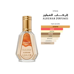Al-Rehab Caramello Unisex Eau de Parfum Spray 1.69 Fl Oz 50 ml Luxurious Caramel Fragrance with gourmand Notes