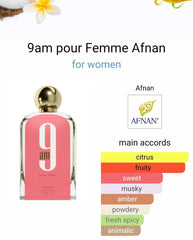 Afnan 9 AM Pour Femme Women's EDP Spray - 3.4 oz, Long Lasting, Amber, Citrus, Fruity, Sweet, Musky Fragrance | First choice in women fragrance