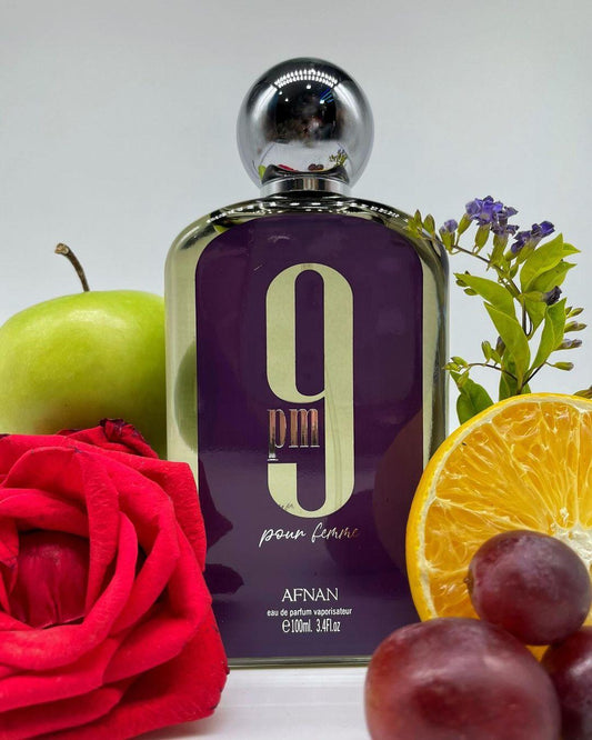 Afnan 9 PM Pour Femme EDP Spray for Women 100 ml - 3.4 oz - Notes  Apple, Lavender, Bergamot, Orange Blossom Vanilla, Amber I Long Lasting Fragrance